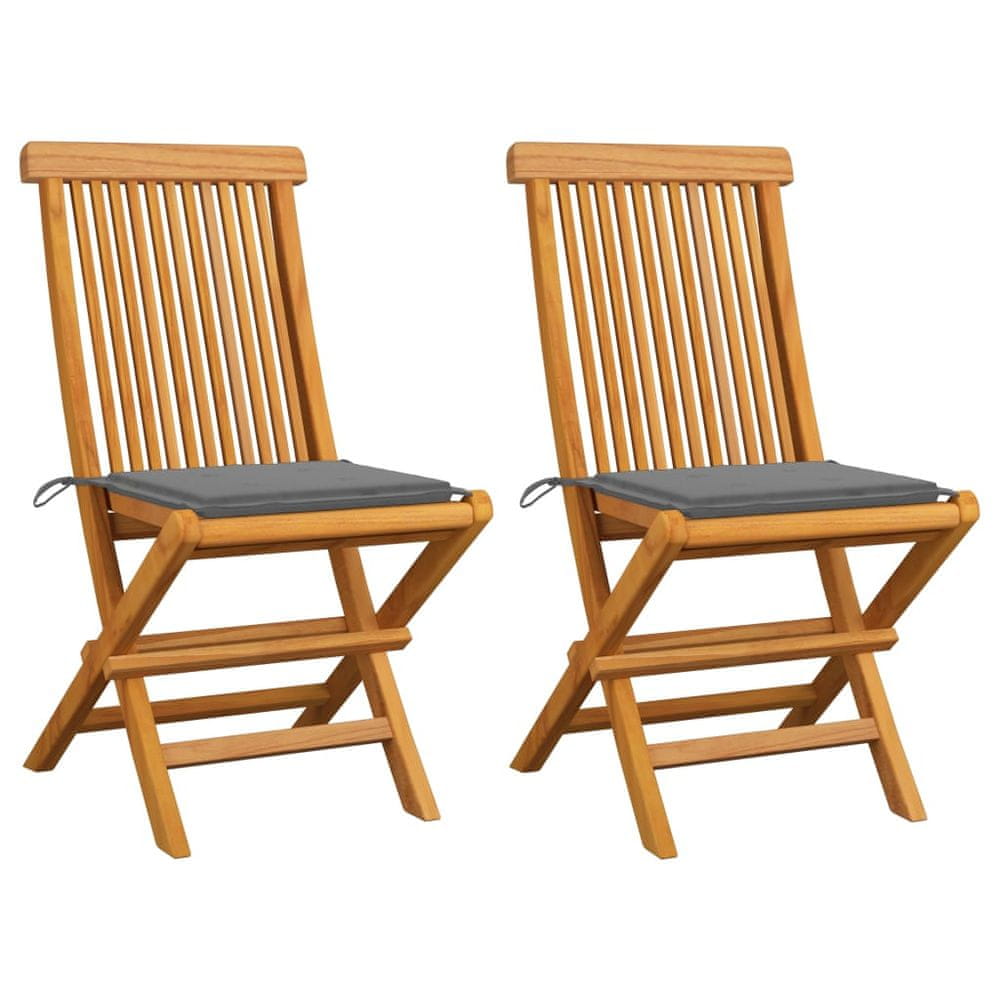 Vidaxl Záhradné stoličky, sivé podložky 2 ks, tíkový masív